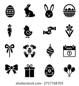 Conjunto de iconos negros del festival de Pascua para App UI Iconos negros del festival de Pascua Estilo minimalista negro del festival de Pascua, diseño del Vector de la ilustración.