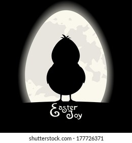 Black Easter Joy with chicken silhouette. Vector