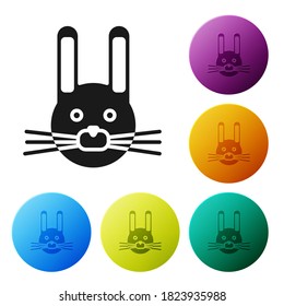 Black Easter rabbit icon isolated on white background. Easter Bunny. Set icons in color circle buttons. Vector Illustration