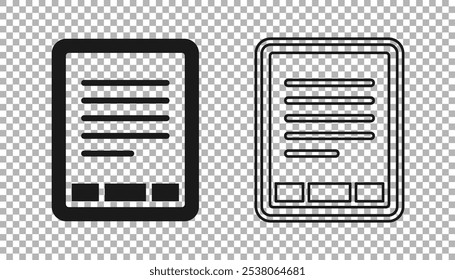 Schwarzes E-Book-Reader-Symbol einzeln auf transparentem Hintergrund.  Vektorgrafik