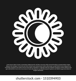 Black Eclipse of the sun icon isolated on black background. Total sonar eclipse.  Vector Illustration
