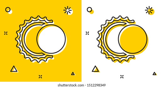 Black Eclipse of the sun icon isolated on yellow and white background. Total sonar eclipse. Random dynamic shapes. Vector Illustration