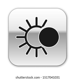 Black Eclipse of the sun icon isolated on white background. Total sonar eclipse. Silver square button. Vector Illustration