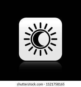 Black Eclipse of the sun icon isolated on black background. Total sonar eclipse. Silver square button. Vector Illustration