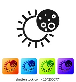 Black Eclipse of the sun icon isolated on white background. Total sonar eclipse. Set icons in color square buttons. Vector Illustration