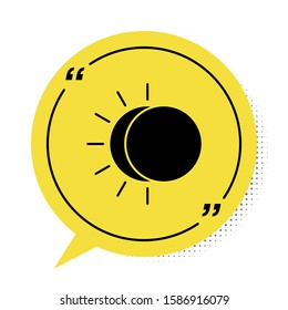 Black Eclipse of the sun icon isolated on white background. Total sonar eclipse. Yellow speech bubble symbol. Vector Illustration