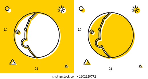 Black Eclipse of the sun icon isolated on yellow and white background. Total sonar eclipse. Random dynamic shapes. Vector Illustration