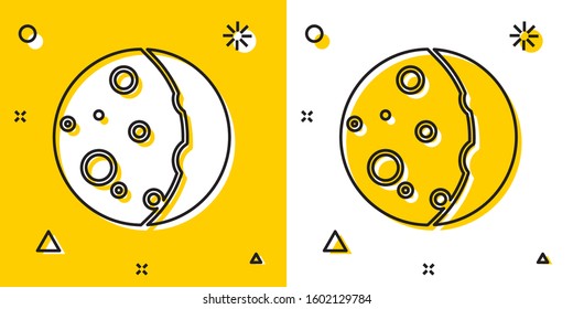 Black Eclipse of the sun icon isolated on yellow and white background. Total sonar eclipse. Random dynamic shapes. Vector Illustration