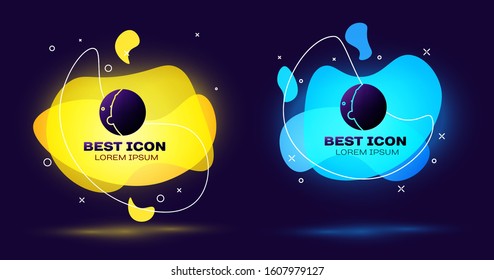 Black Eclipse of the sun icon isolated on blue background. Total sonar eclipse. Set abstract banner with liquid shapes. Vector Illustration