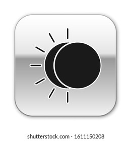 Black Eclipse of the sun icon isolated on white background. Total sonar eclipse. Silver square button. Vector Illustration
