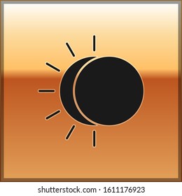 Black Eclipse of the sun icon isolated on gold background. Total sonar eclipse.  Vector Illustration