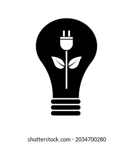 Black eco bulb cord. Lightbulb icon. Save nature. Ecology concept. Future technology. Vector illustration. Stock image.