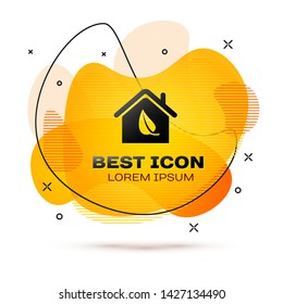 Black Eco friendly house icon isolated on white background. Eco house with leaf. Fluid color banner. Vector Illustration