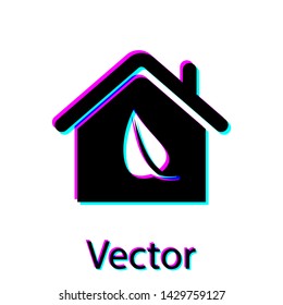 Black Eco friendly house icon isolated on white background. Eco house with leaf. Vector Illustration
