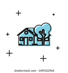 Black Eco friendly house icon isolated on white background. Eco house with tree.  Vector Illustration