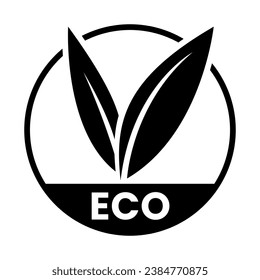 Black Eco Friendly Icon with V Shaped Leaves 2 on a White Background