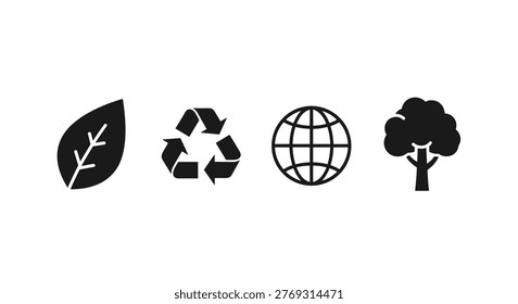 Black eco friendly icons on white
