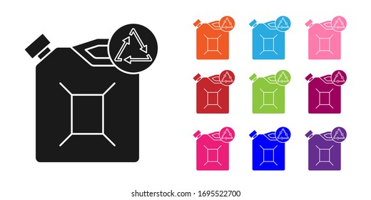 Black Eco fuel canister icon isolated on white background. Eco bio and barrel. Green environment and recycle. Set icons colorful. Vector Illustration
