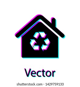 Black Eco House with recycling symbol icon isolated on white background. Ecology home with recycle arrows. Vector Illustration