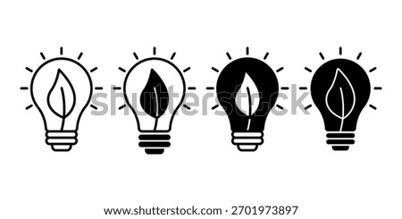 Black eco light bulb icons representing renewable electricity, innovation, and environmental responsibility.