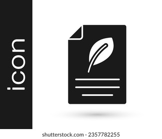 Black Eco paper with leaf icon isolated on white background. Suitable for business, education and nature.  Vector