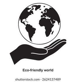 Black Eco World Silhouette Vector, Globe Illustration, World Icon