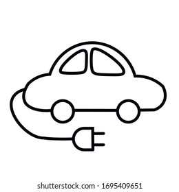 black eco-car icon, car with a socket. energy saving, economy and environmental friendliness, taking care of nature, ecology, environmental protection