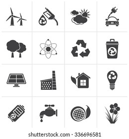 Black Ecology, environment and recycling icons - vector icon set
