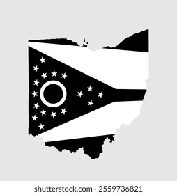 Black edition Ohio map flag vector silhouette illustration isolated on white background. United State of America country symbol.