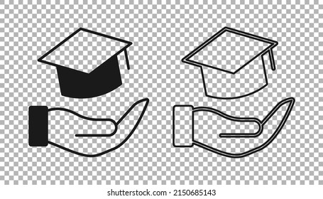 Black Education Grant Icon Isolated On Transparent Background. Tuition Fee, Financial Education, Budget Fund, Scholarship Program, Graduation Hat.  Vector