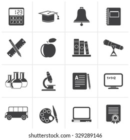 Black Education and school objects icons - vector icon set