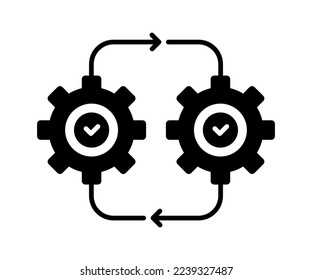 black effective production icon with check mark and cog. simple trend modern industrial logotype graphic design web element isolated on white. concept of work flow symbol or easy technical procedure
