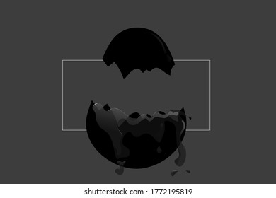 Black egg icon on  gray background and has free space.