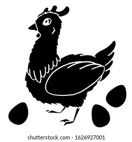 Black egg shape chicken bird silhouette paschal hen ornament outline easter character poultry logo spring holiday design white isolated stock vector illustration 