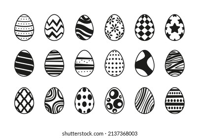 Black eggs. Geometrical painted decorated on easter eggs christian celebration symbols garish vector stylized monochrome illustration
