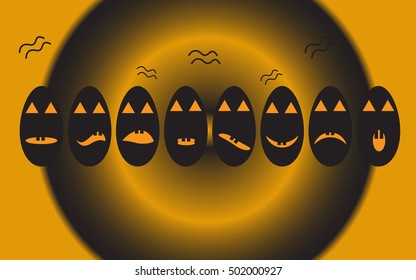 Black  eggs silhouette  funny smiling pumpkins