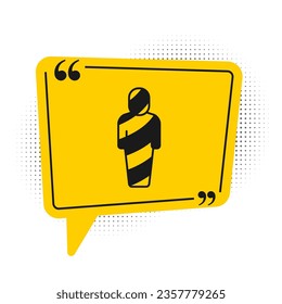 Black Egypt mummy icon isolated on white background. Yellow speech bubble symbol. Vector