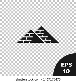 Black Egypt pyramids icon isolated on transparent background. Symbol of ancient Egypt.  Vector Illustration