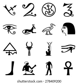 Black Egypt symbols on white background. Vector format. Egypt symbol set. Egypt simbol image. Egypt simbol illustration.