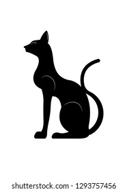 Black Egyptian cat. Bastet, ancient Egypt goddess, statue profile, vector silhouette Illustration isolated or white background 