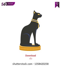 Black Egyptian cat. Bastet, ancient Egypt goddess, vector Illustration in white background