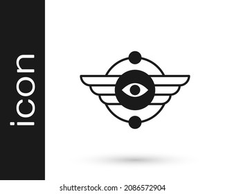 Black Egyptian symbol Winged sun icon isolated on white background.  Vector