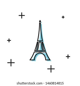 Black Eiffel tower icon isolated on white background. France Paris landmark symbol.  Vector Illustration