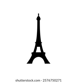 Black Eiffel tower silhouette vector illustration on white background.