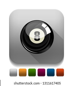 black eight ball icon With long shadow over app button