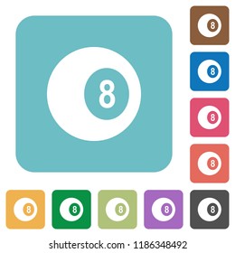 Black eight billiard ball white flat icons on color rounded square backgrounds