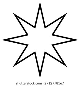 Icono de contorno de estrella de ocho puntas negras sobre fondo blanco