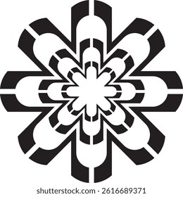 A black, eight-pointed concentric stars vector logo