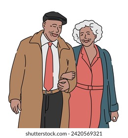 Black elderly couple holding hands. Romantic relationship concept. Hand drawn vector illustration