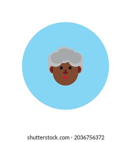 Black Elderly Lady Face Avatar On Blue Background